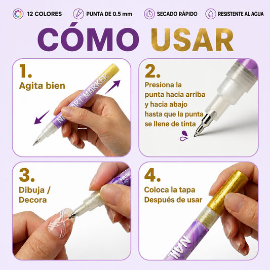 AGOTADO - Atención a nuevo lanzamiento - Nail Art Markers - Dibuja, decora y luce tus uñas con tu estilo