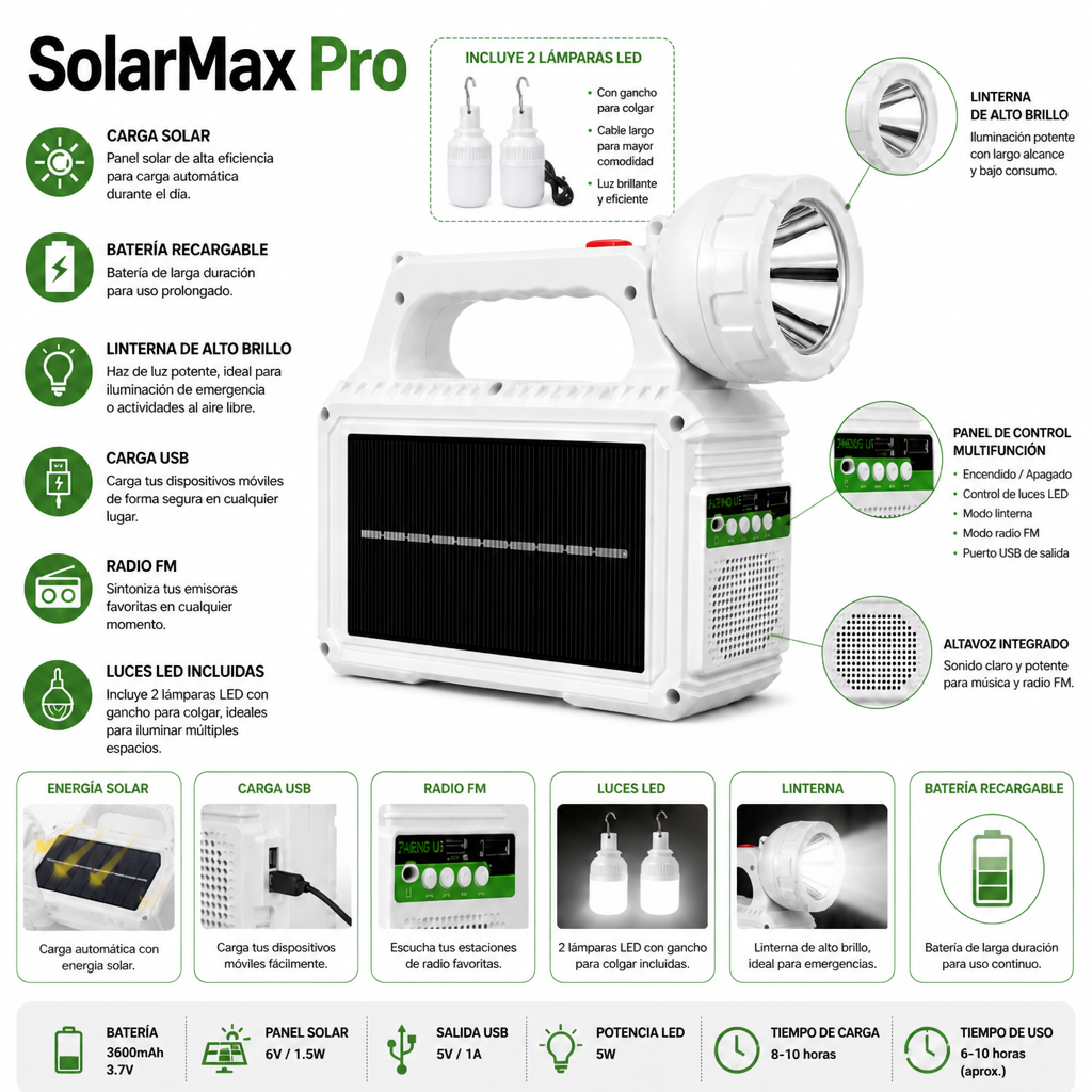 SolarMax Pro - Luz y energía cuando todo se apaga