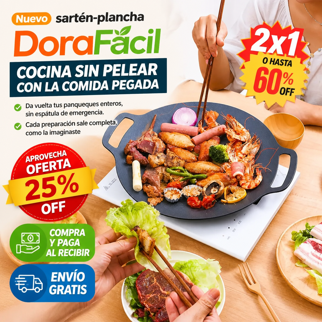 DoraFácil - Plancha/Sartén Calienta rápido, se limpia en segundos