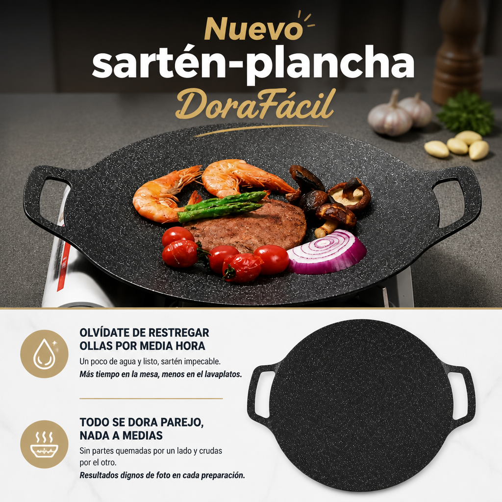 DoraFácil - Plancha/Sartén Calienta rápido, se limpia en segundos