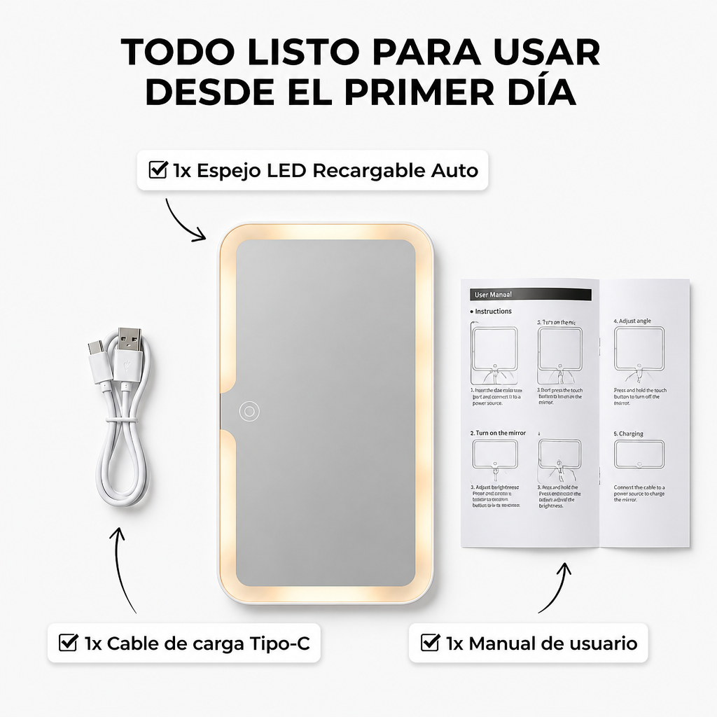 Espejo De Maquillaje Led Auto